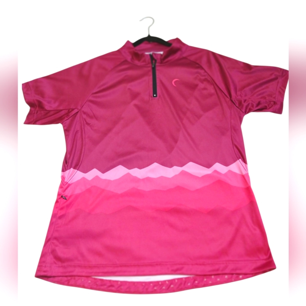 ZYIA Active Women's Mountain Zip Jersey Shirt Top-Hot Pink/ Pink- Size 3XL  EUC